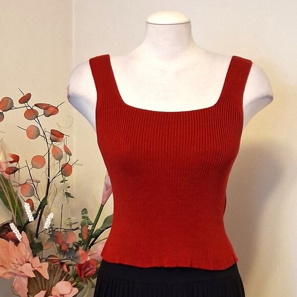 NWOT Kroshetta Stretchy Cardigan Knit Red Tank Top Camisoles Sleeveless Sweater - Picture 4 of 7